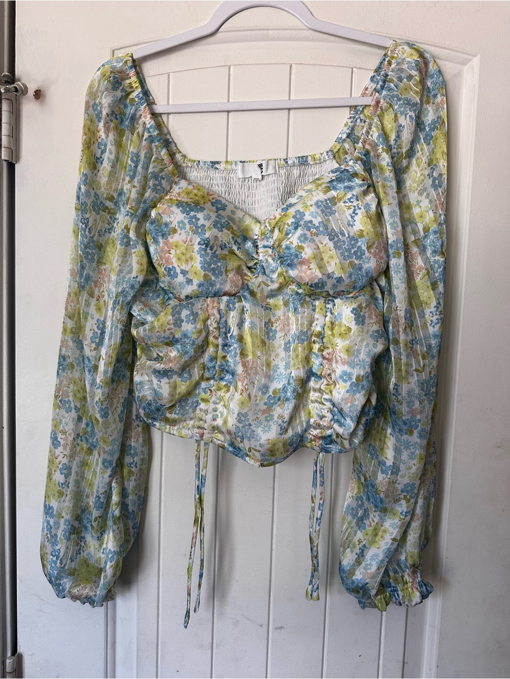 Madden NYC Floral Chiffon Corset Top XL Blue Green Smocked